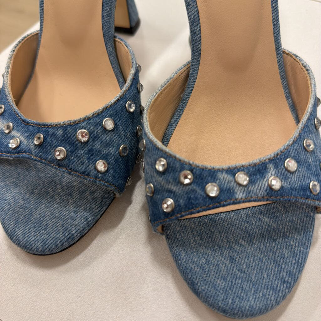 Denim Crystal Mules, 7
