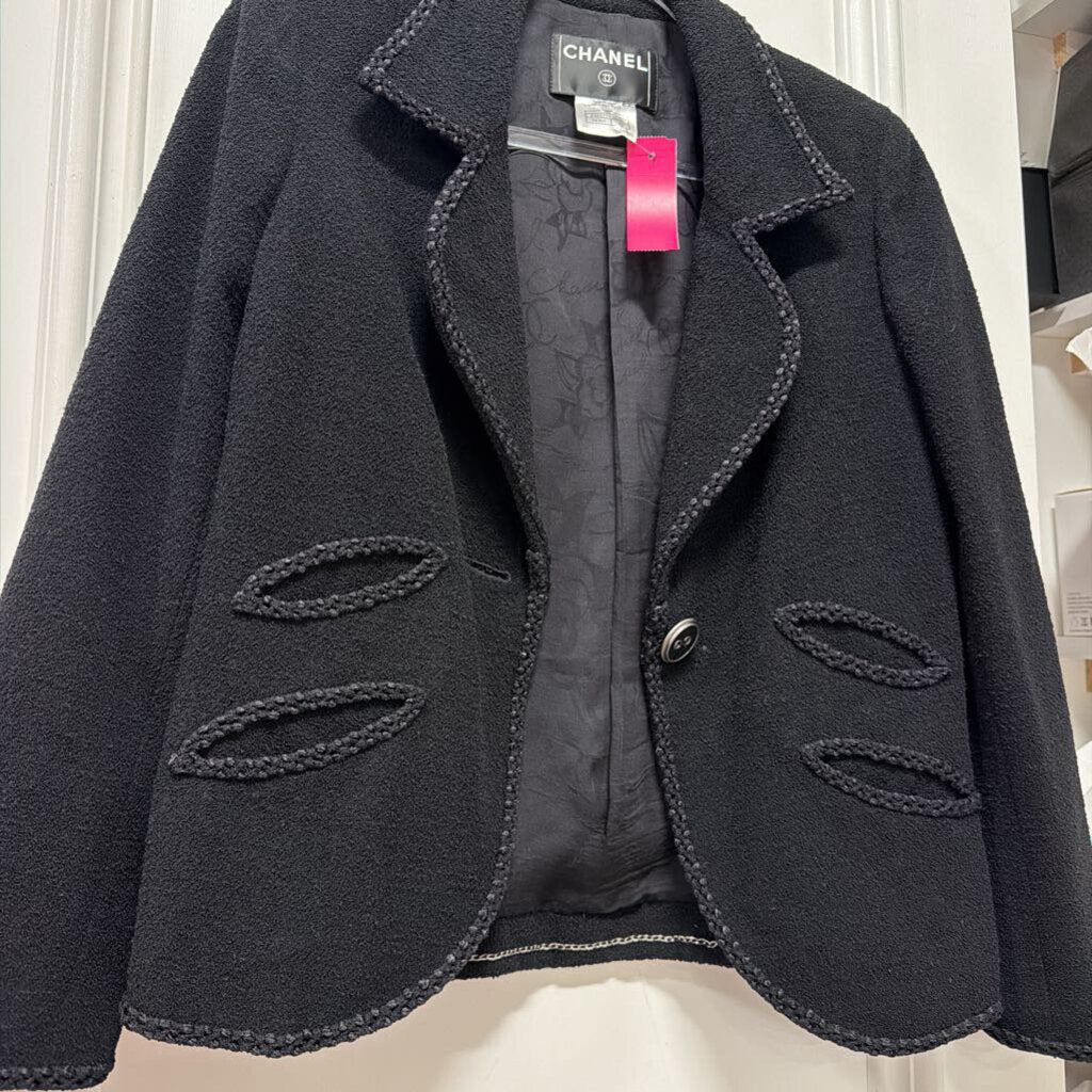 08C Black Wool Blend Single-Button Blazer