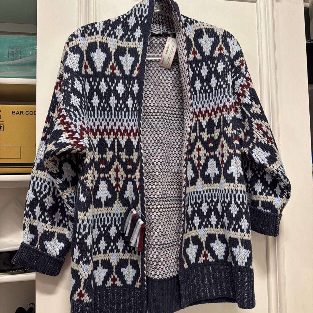 Blue Printed Cotton/Acrylic Cardigan