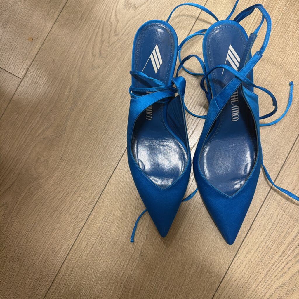 Blue Satin Ankle Tie Shoes, 37