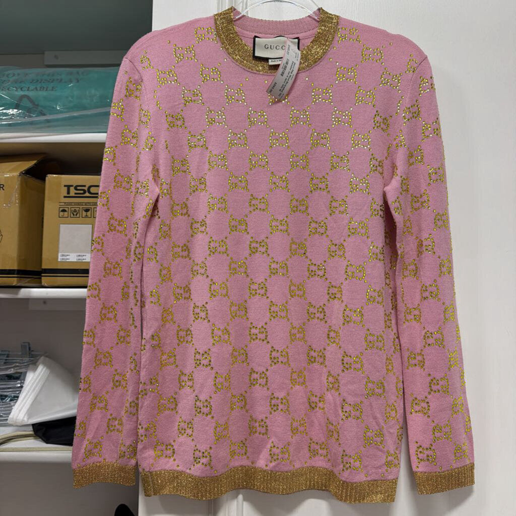 Pink Wool Bejewled GG Sweater (as is spot GG)
