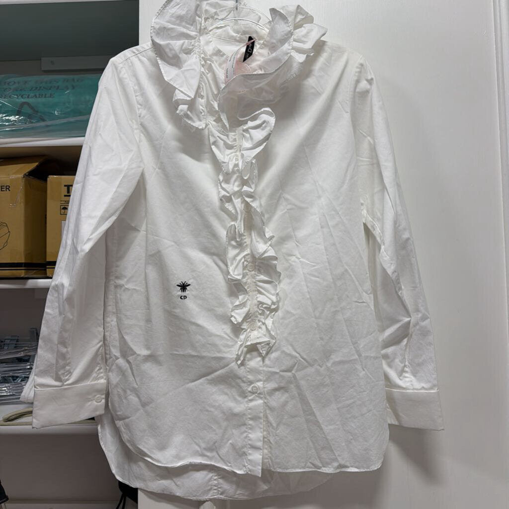 White Front Ruffle Blouse