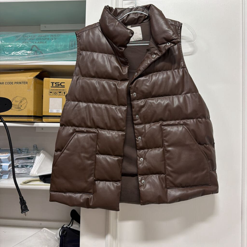 Brown Faux Leather Down Vest (est 448)