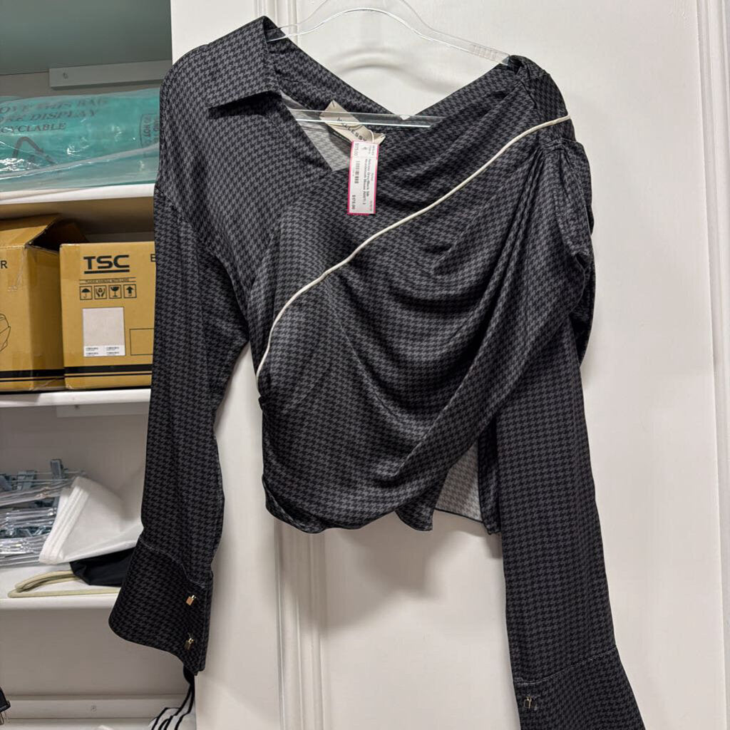 Grey/Black Silk Houndstooth Blouse (NWT)