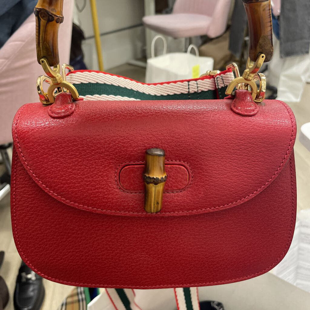 Red Leather Bamboo Top Handle