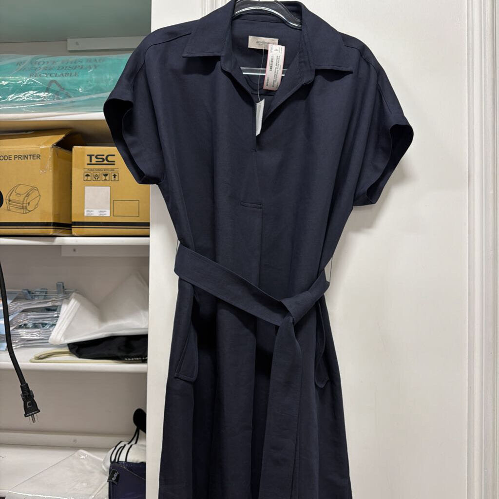 Navy Cotton/Linen Belted Midi Dress (NWT 2380)