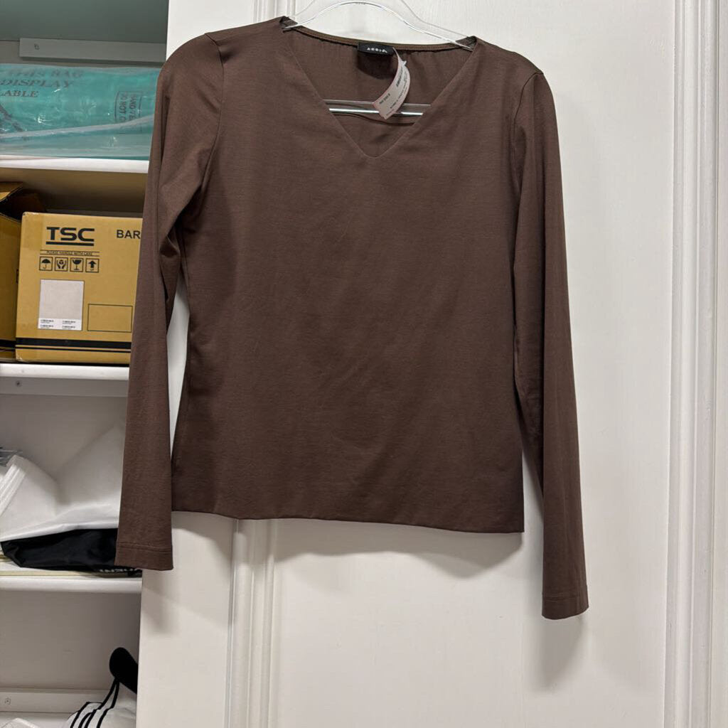 Brown Cotton V-Neck Tee
