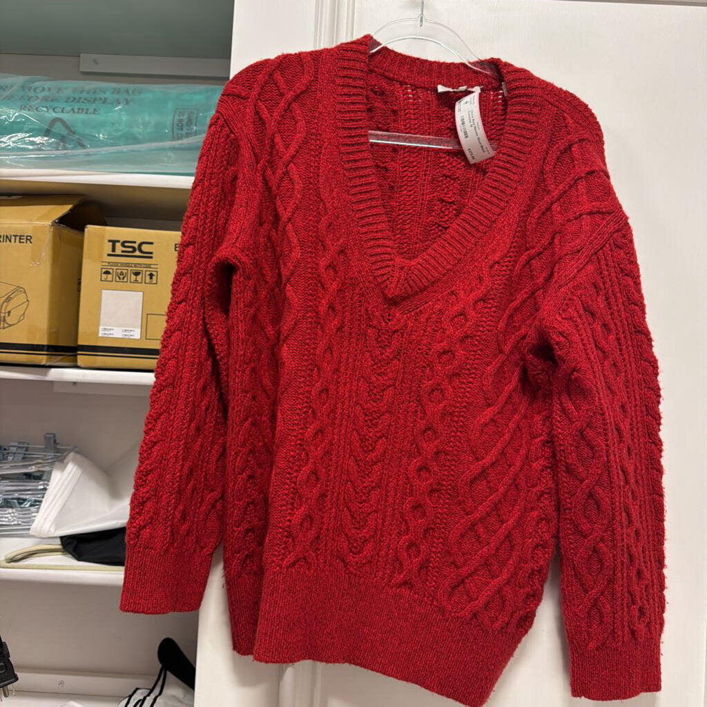 Red Merino Wool Blend Sweater
