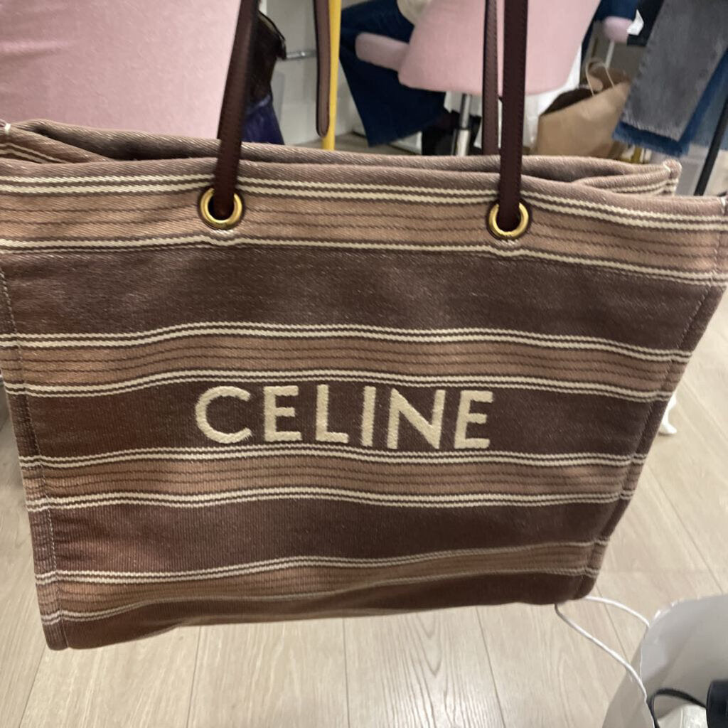 Brown Striped Cabas Thais Large Tote