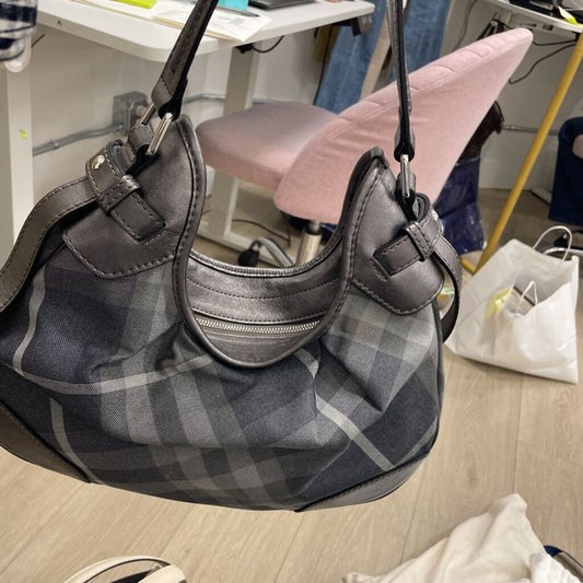 Grey Canvas Beat Check Shoulder Bag(695)