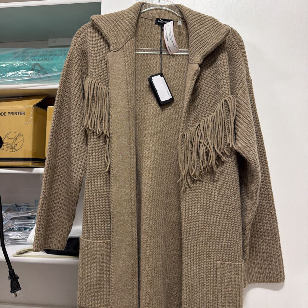 Brown Merino Wool Fringed Cardigan