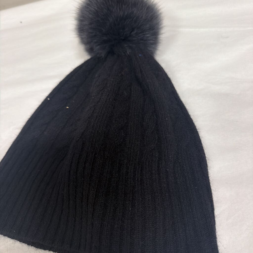 Black Wool Blend Pom Pom Beanie