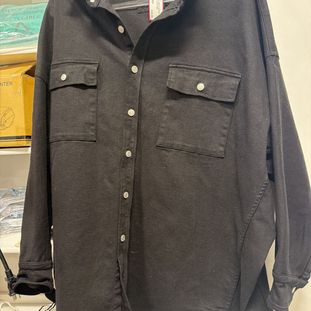 Black Cotton Button Shirt/Jacket
