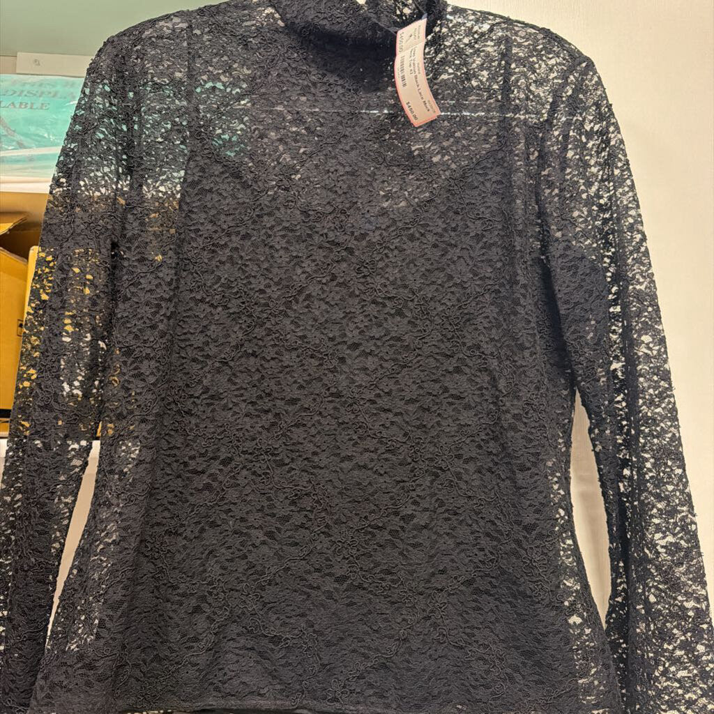 Black Lace Mock Neck Top