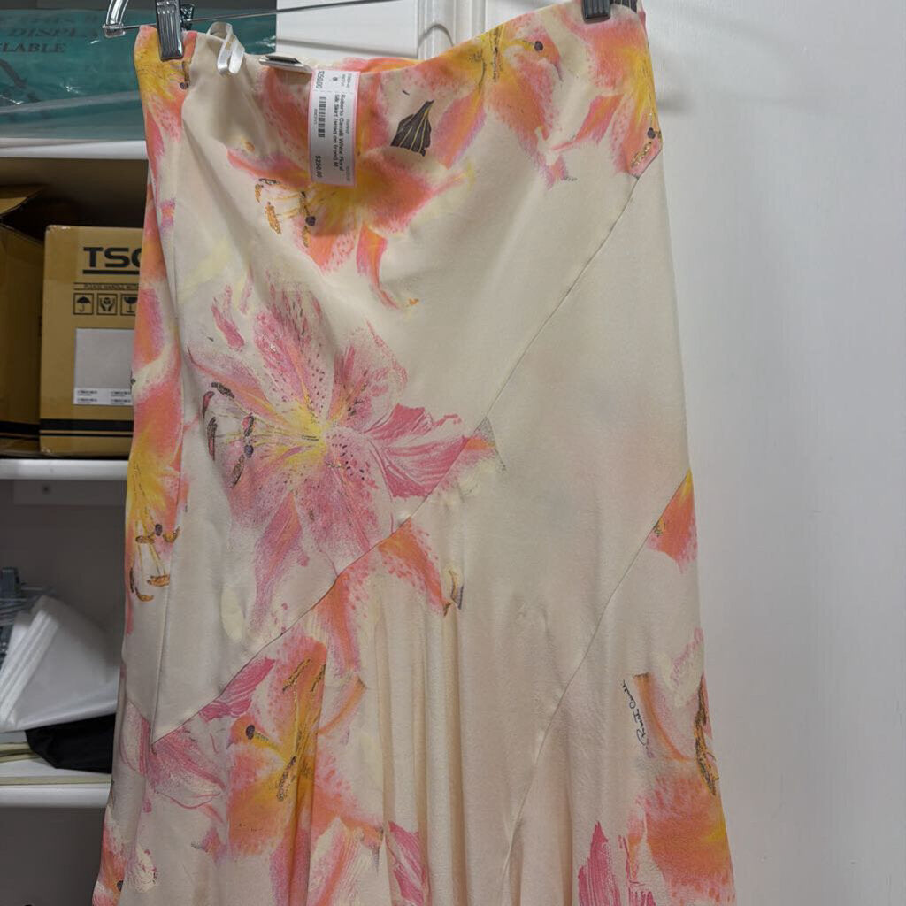 White Floral Silk Skirt (snag on front)