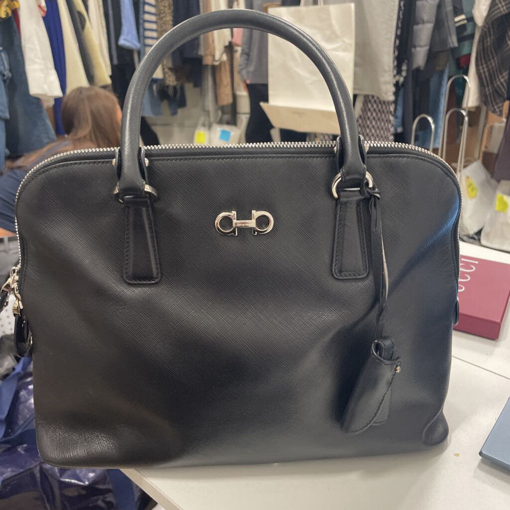 Black Saffiano Gancini Top Handle