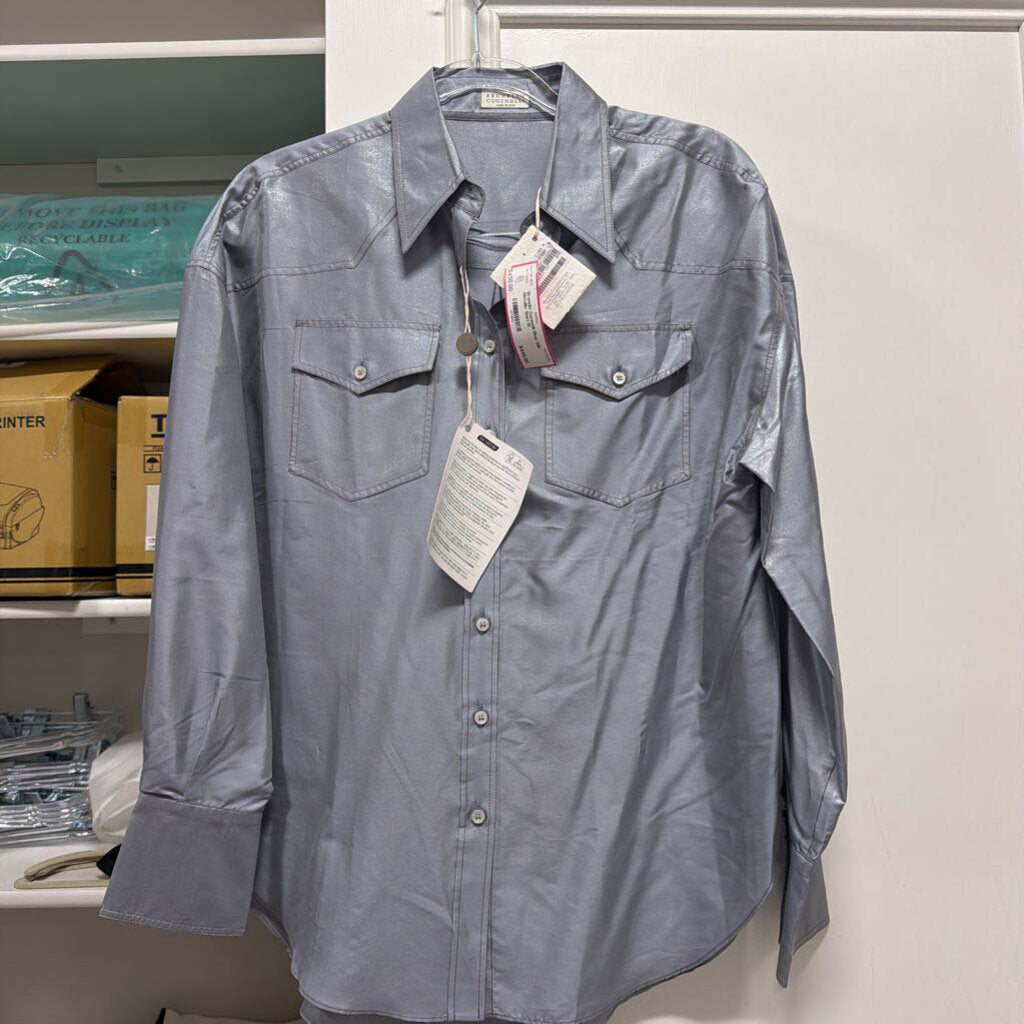 Blue Silk Metallic Shirt