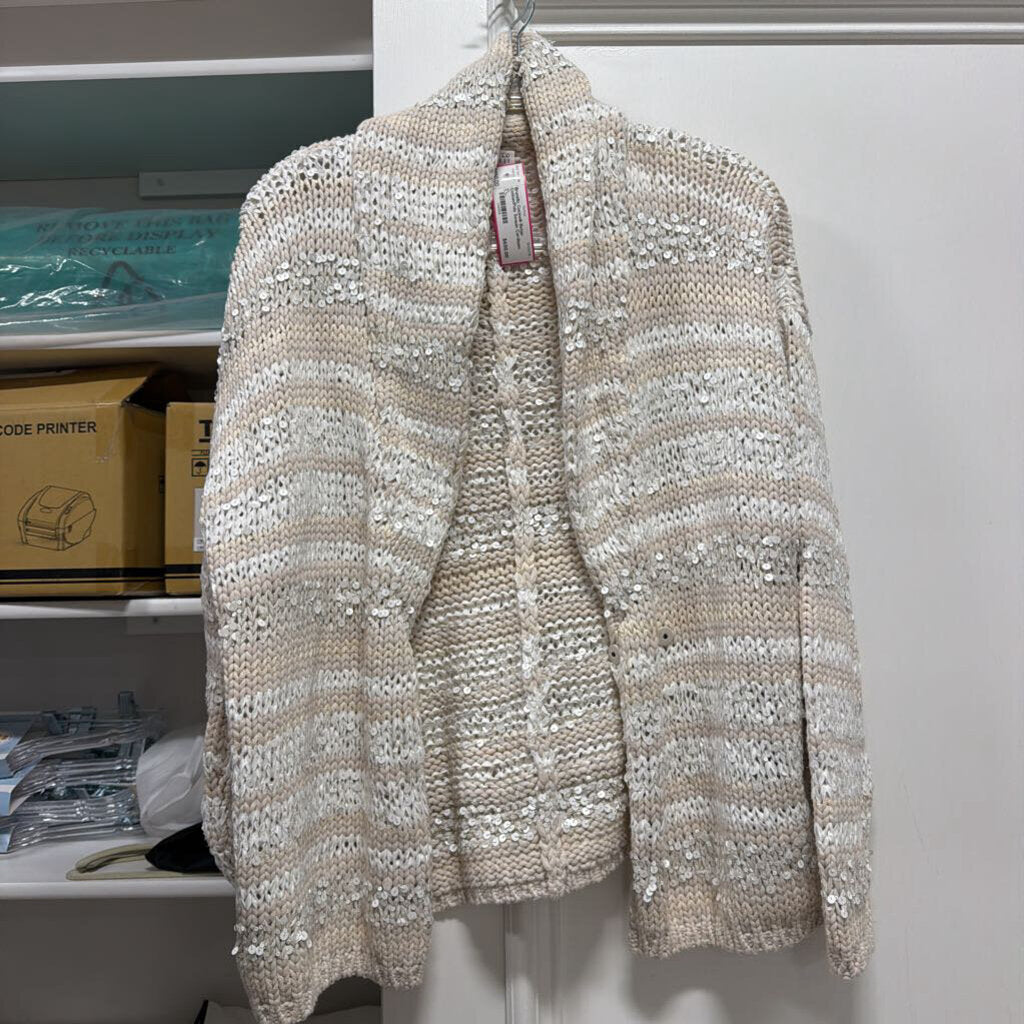 Beige Cotton/Poly Sequin Cardigan