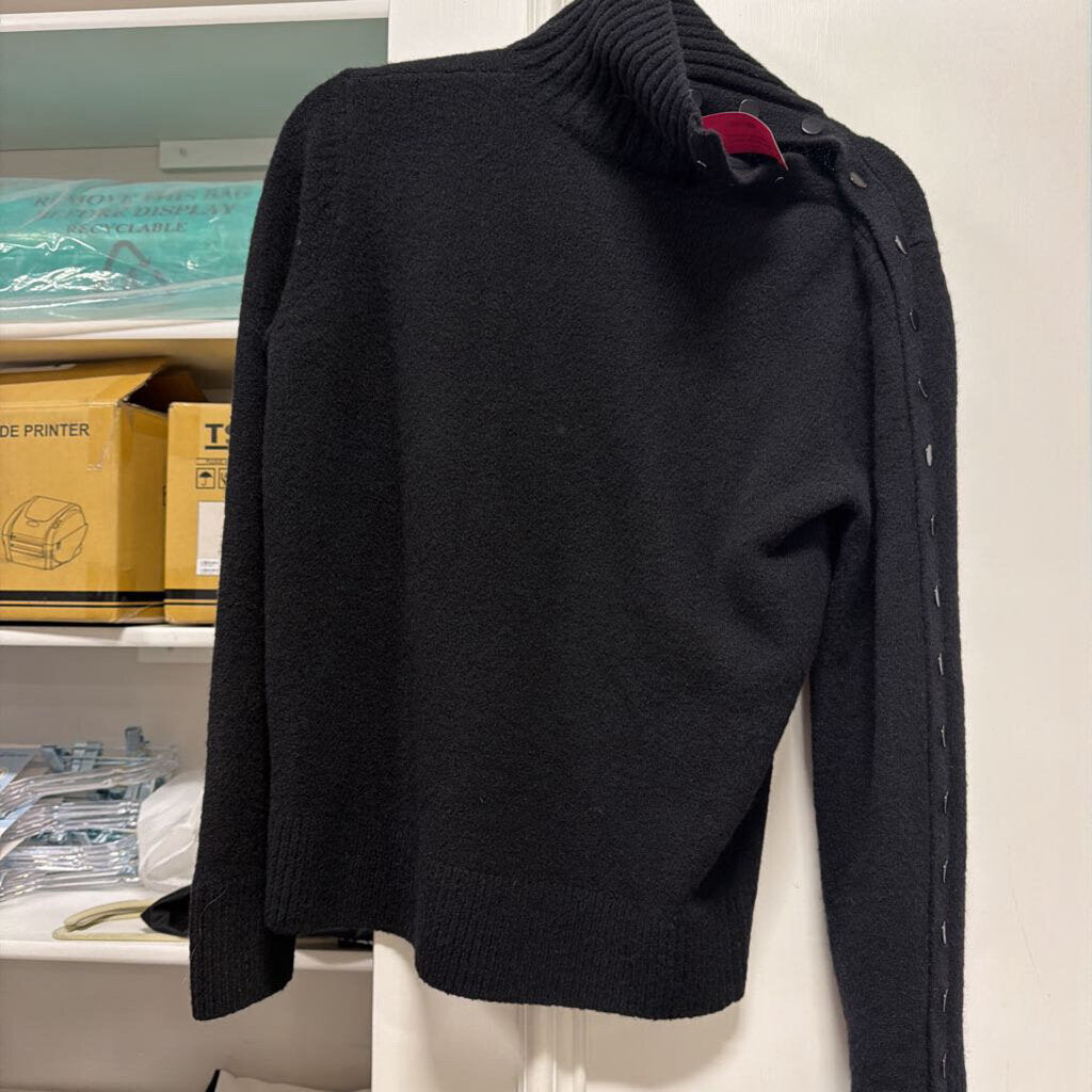 Black Cashmere Side Button Turtleneck Sweater