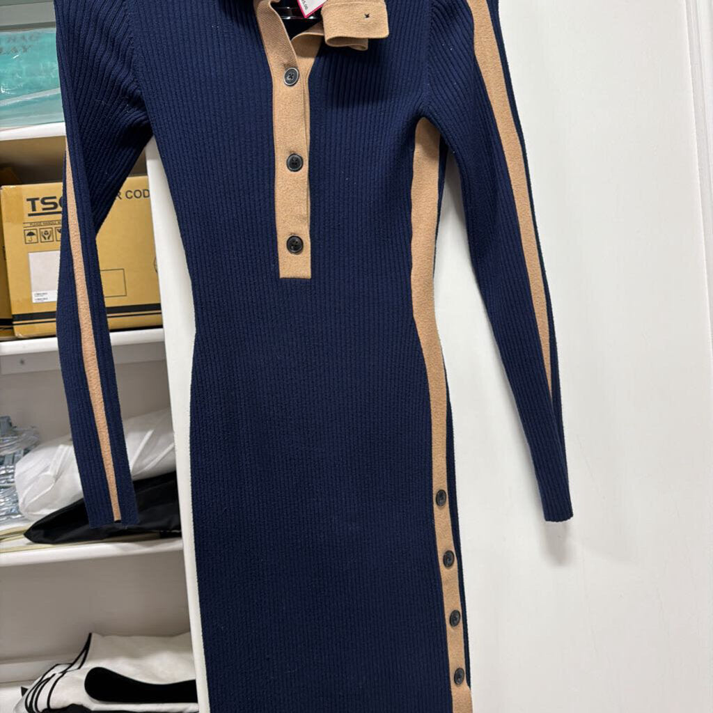 Navy/Beige Ribbed Dress