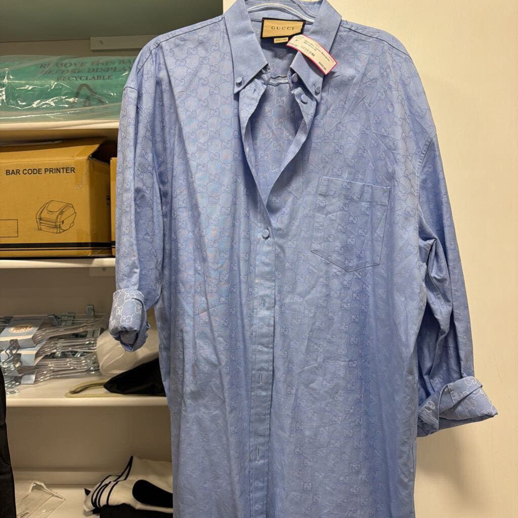 Blue Cotton Monogram Shirt Dress