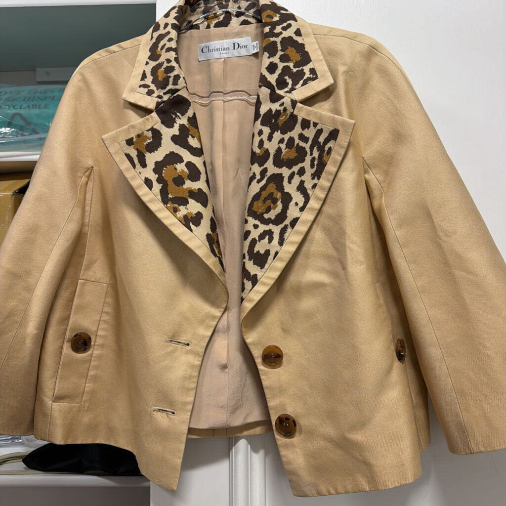 Beige Cotton/Silk Jacket With Leopard Lapel
