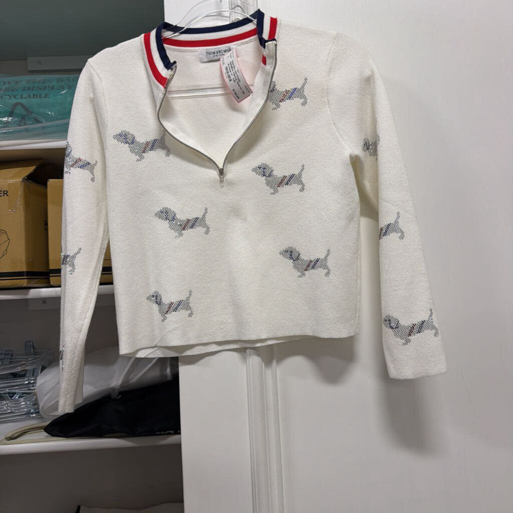 Cream Embellished Hector Quarter Zip Sweater