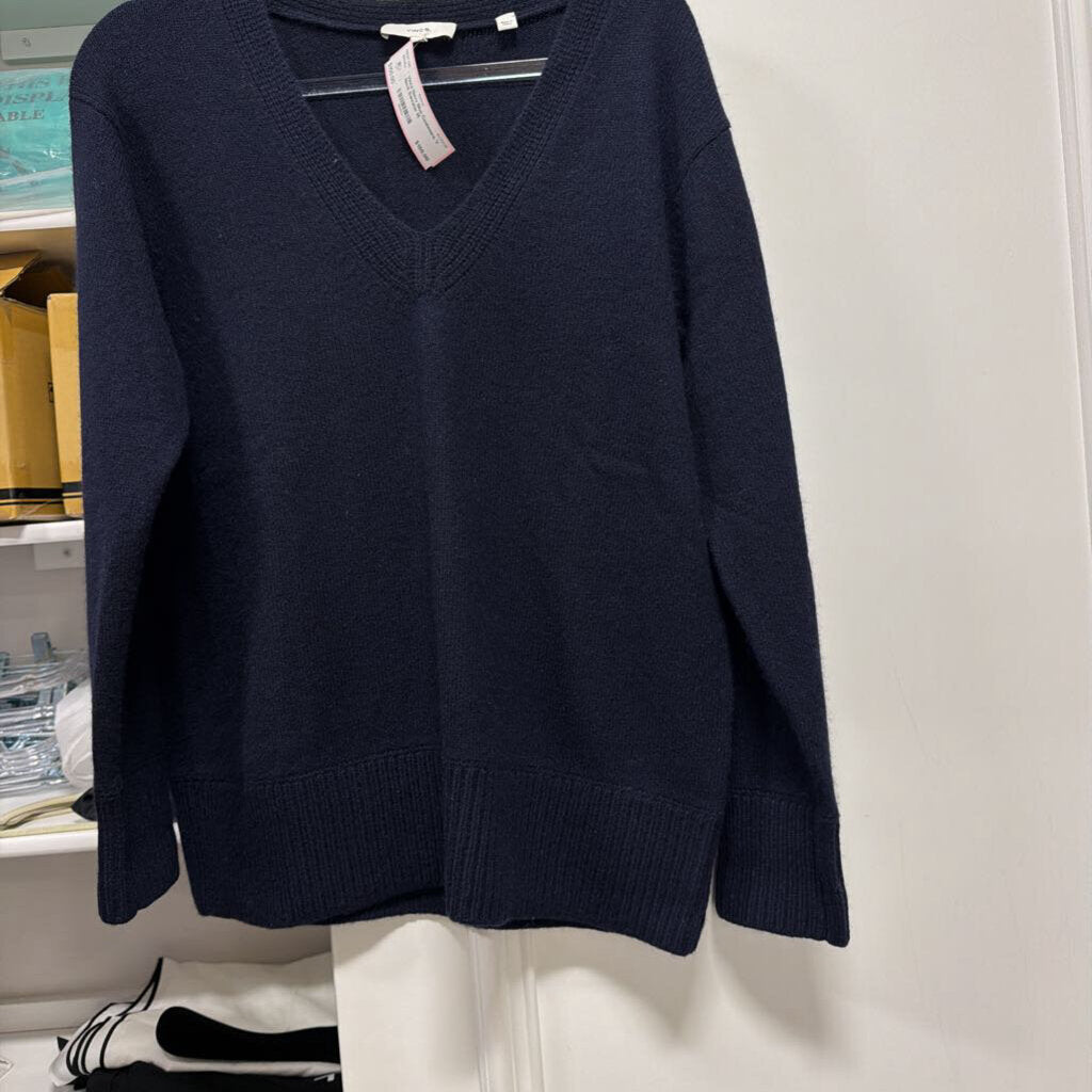 Navy Blue Cashmere V Neck Sweater