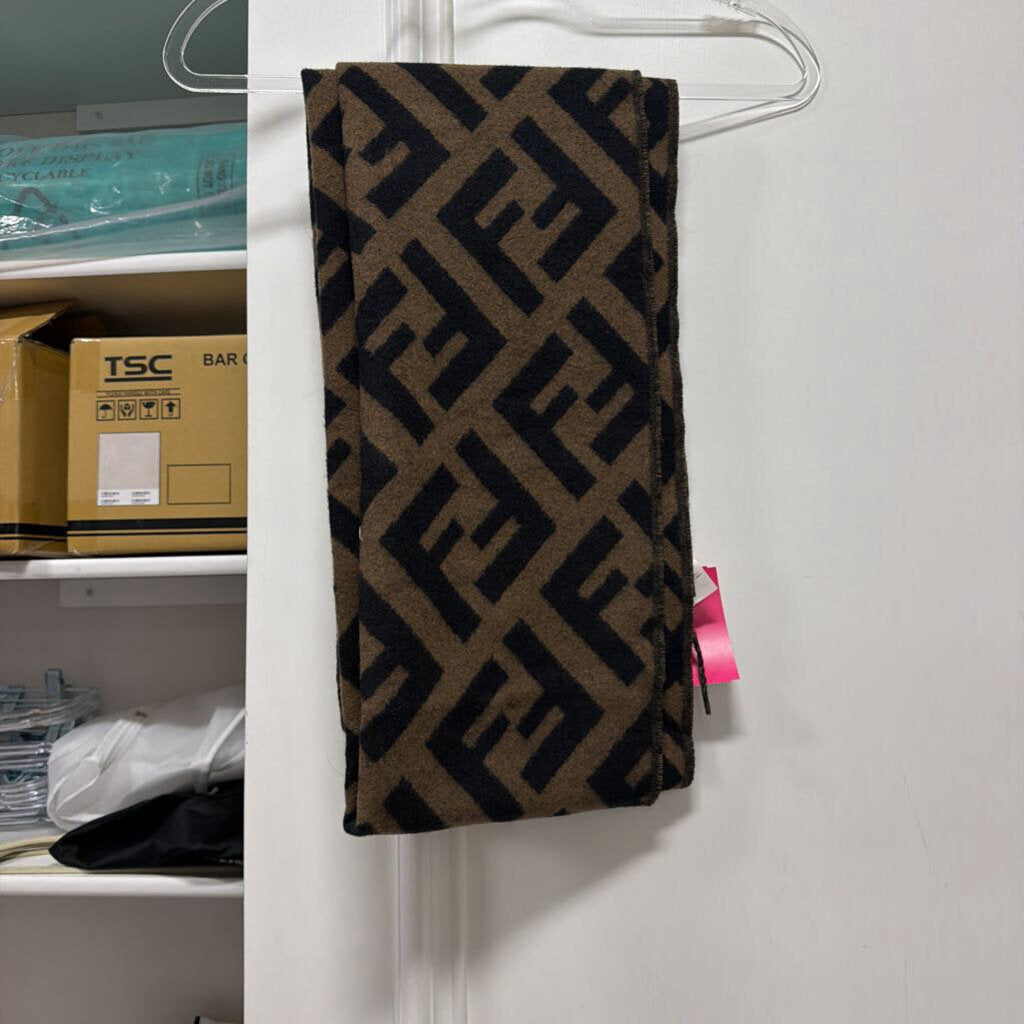 Brown Cashmere Monogram Scarf