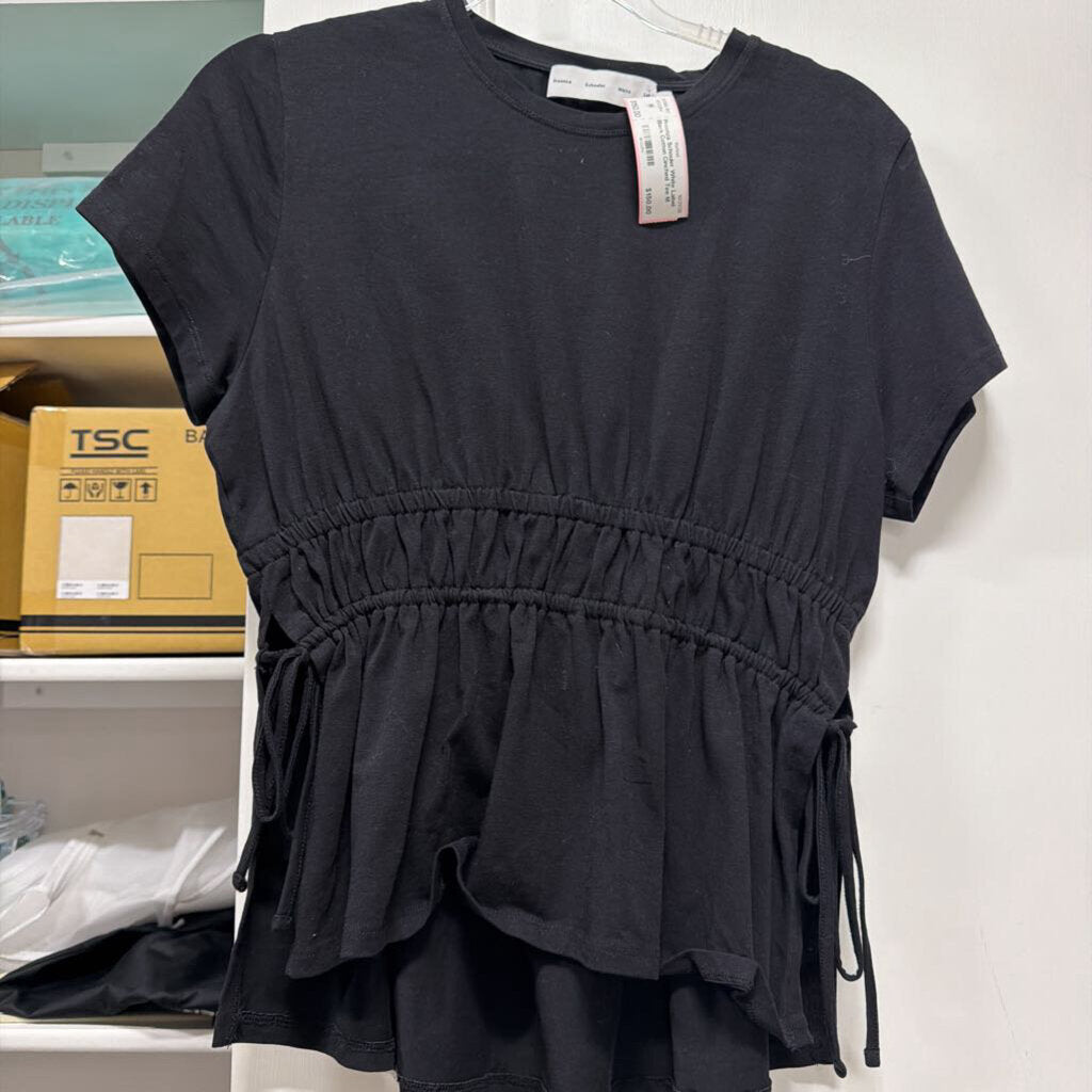 Black Cotton Cinched Tee