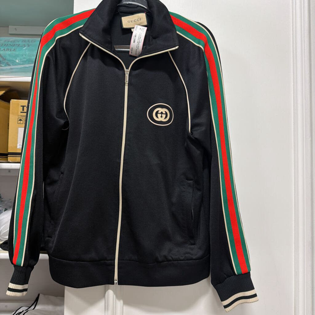 Black/Miulti Stripe Poly/Cotton GG Track Jacket