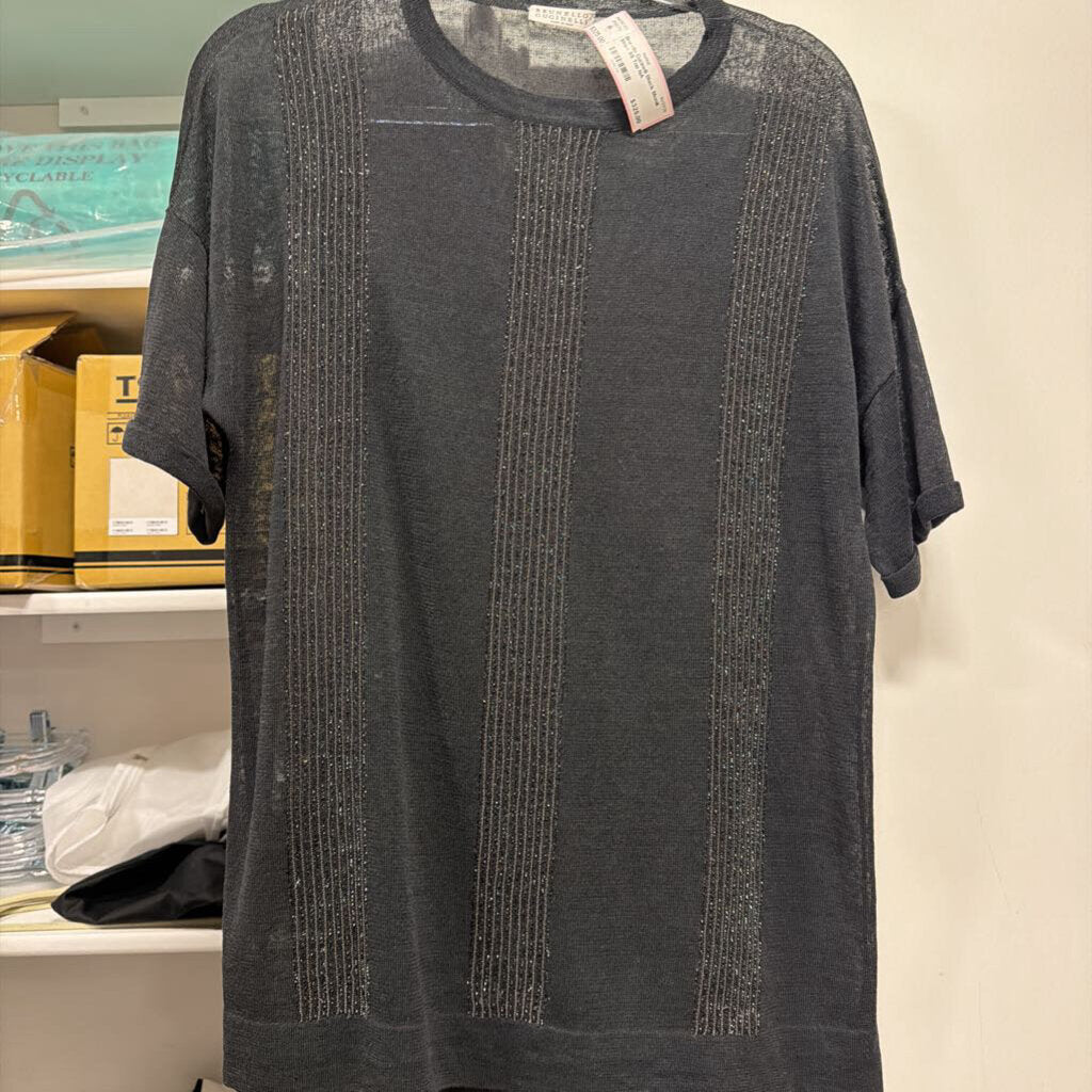 Black Monili Stripe SS Top