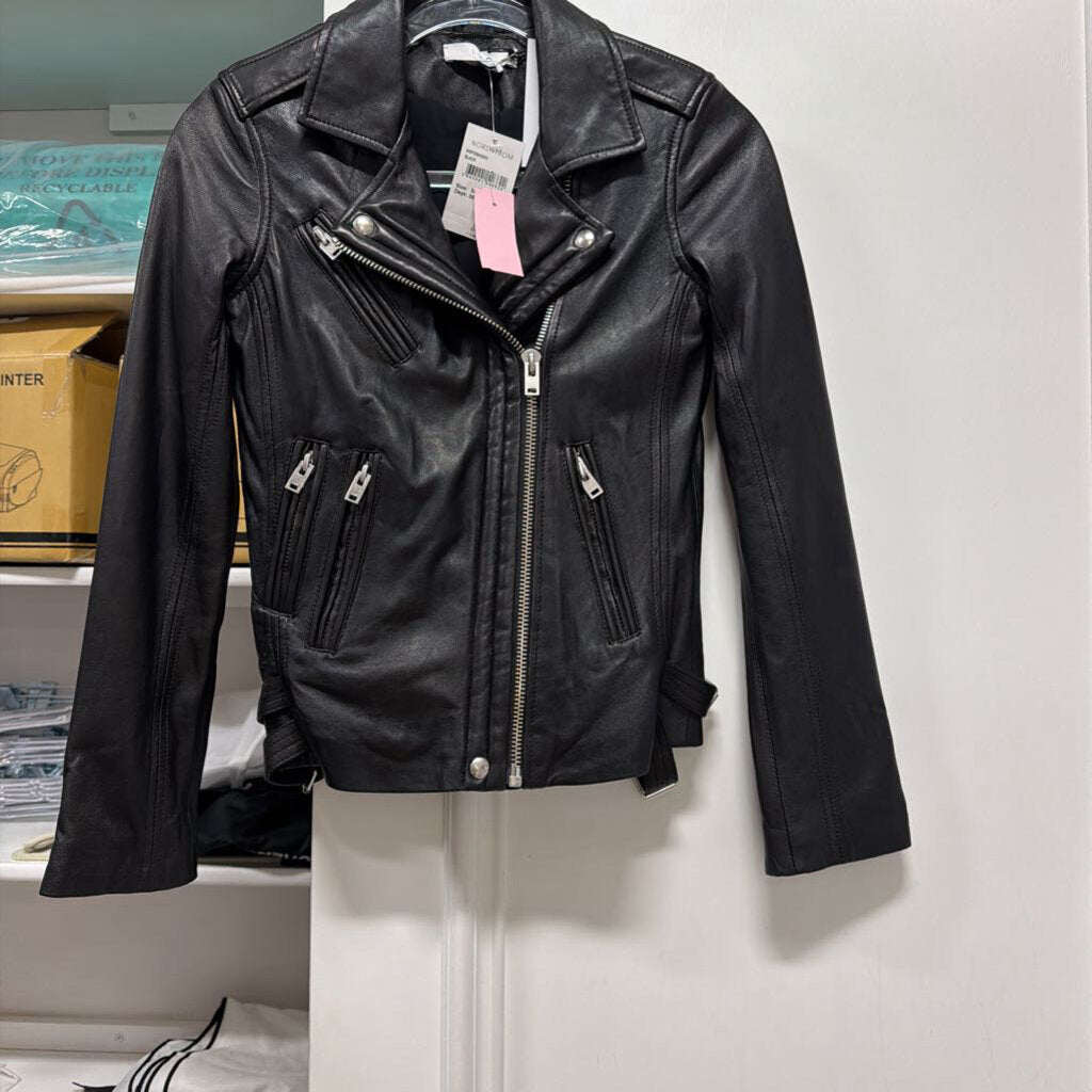 Black Leather Moto Jacket (NWT), 34