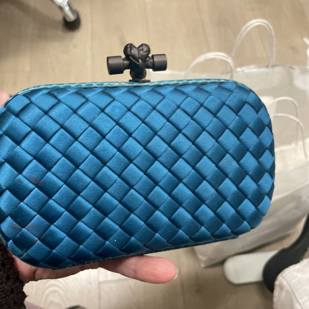 Blue Satin Intrecciato Knot Clutch (est 1870)
