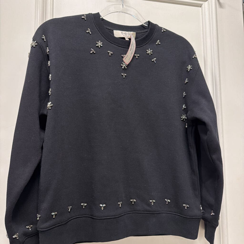 Black Cotton Jeweled Sweatshirt