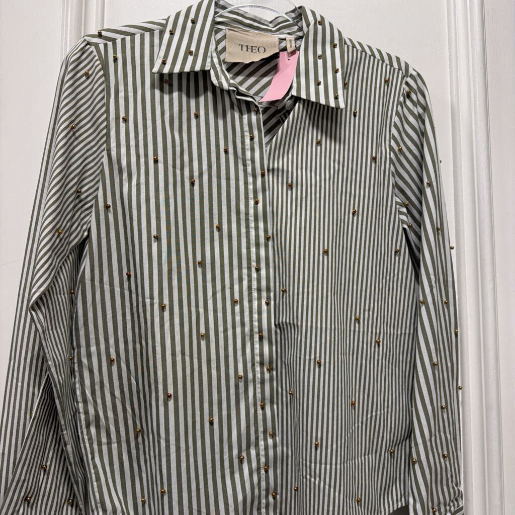 Green/White Stripe Cotton Button Down