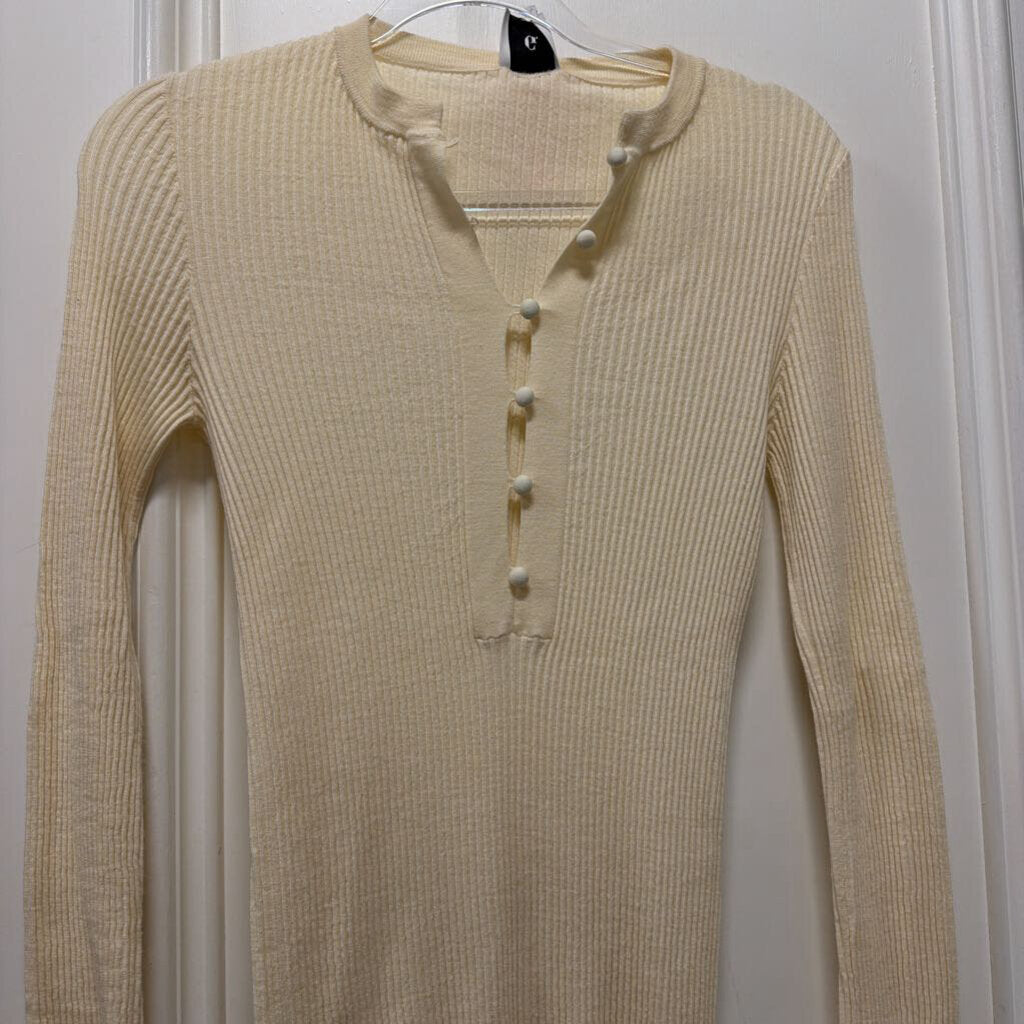 Cream Wool Ribbed Knit Sweater