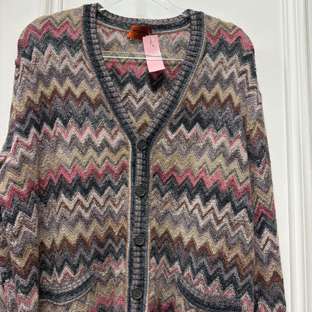 Multicolor Wool Mohair Chevron Knit Cardigan