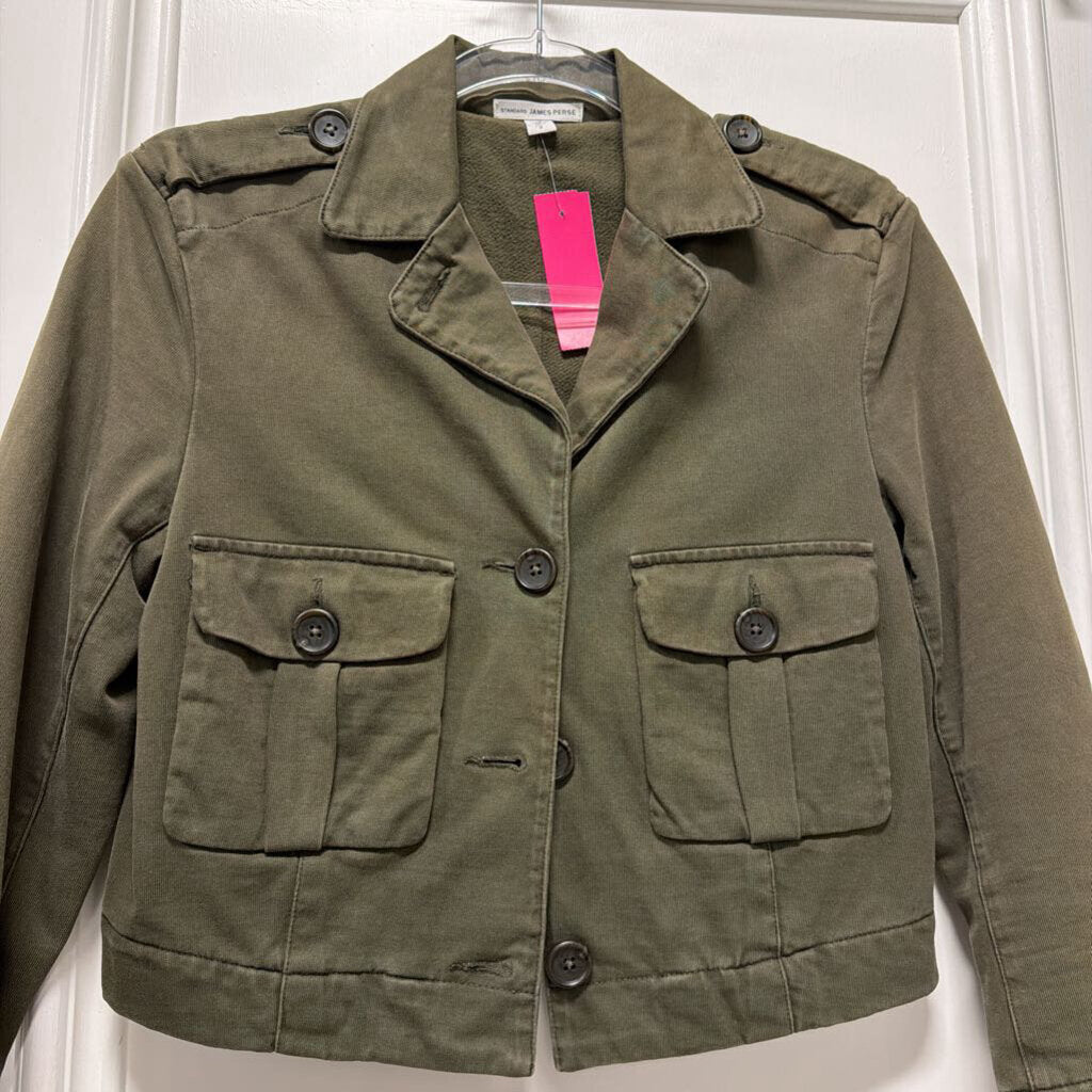 Olive Green Cotton Blend Crop Jacket, 2