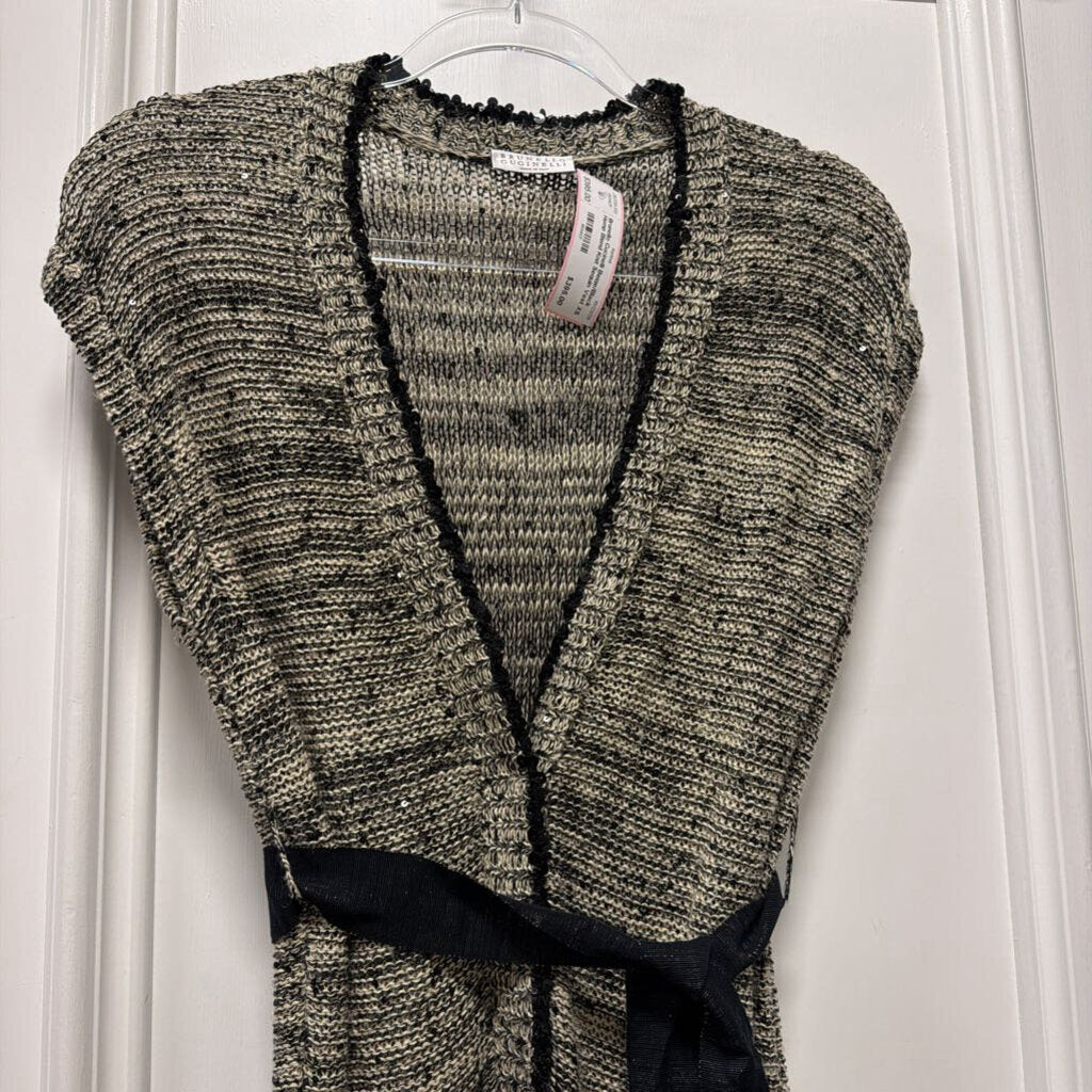 Beige/Black Hemp Blend Knit Sequin Vest