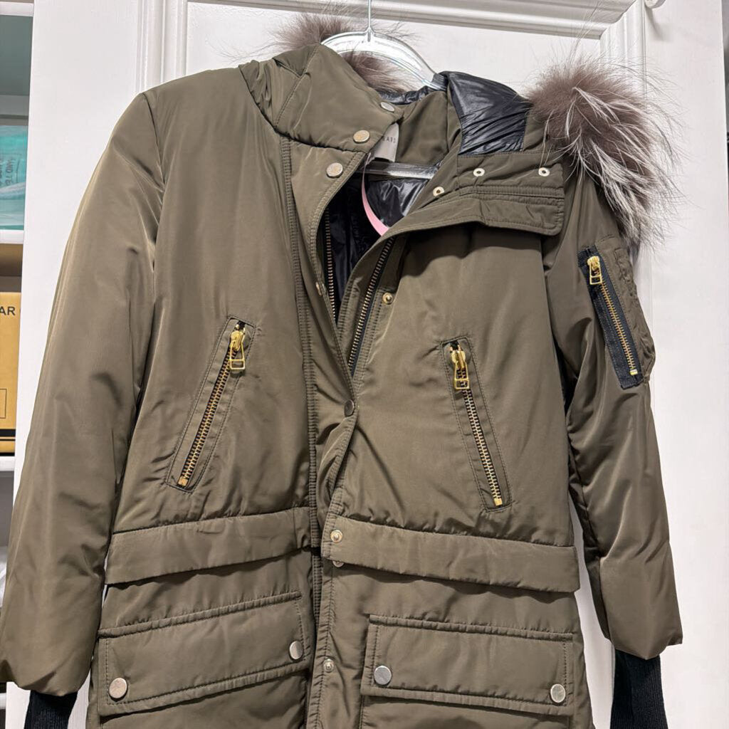 Green Poly Down Fur Trim Parka