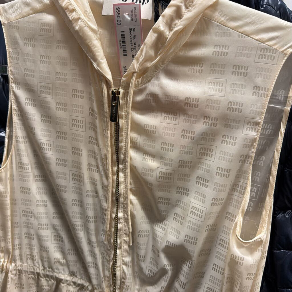Cream Logo Sleeveless Zip Up Jacket