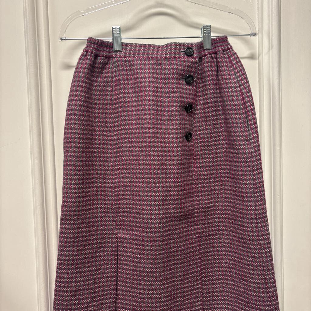 Vintage Pink Plaid Tweed Skirt