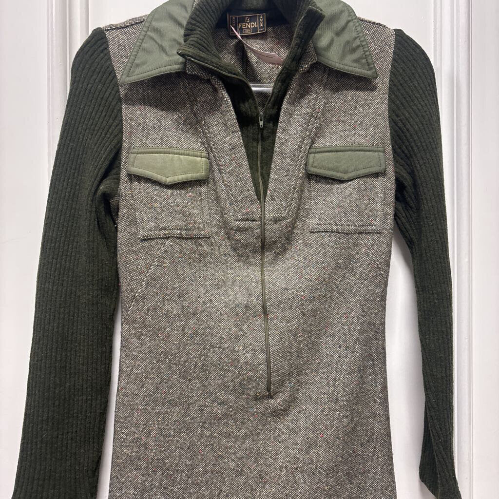 Green/Gray Wool Blend Mini Dress