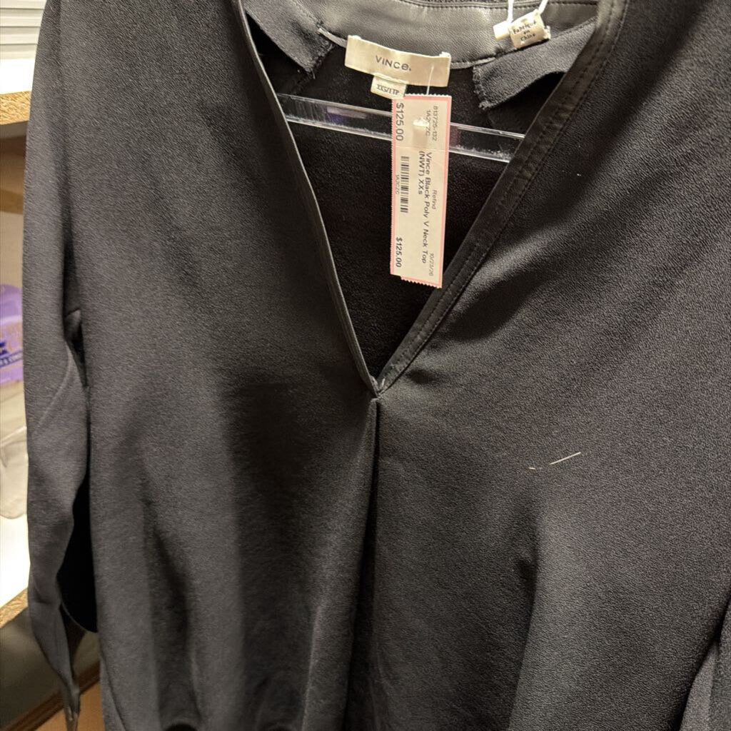 Black Poly V Neck Top (NWT)
