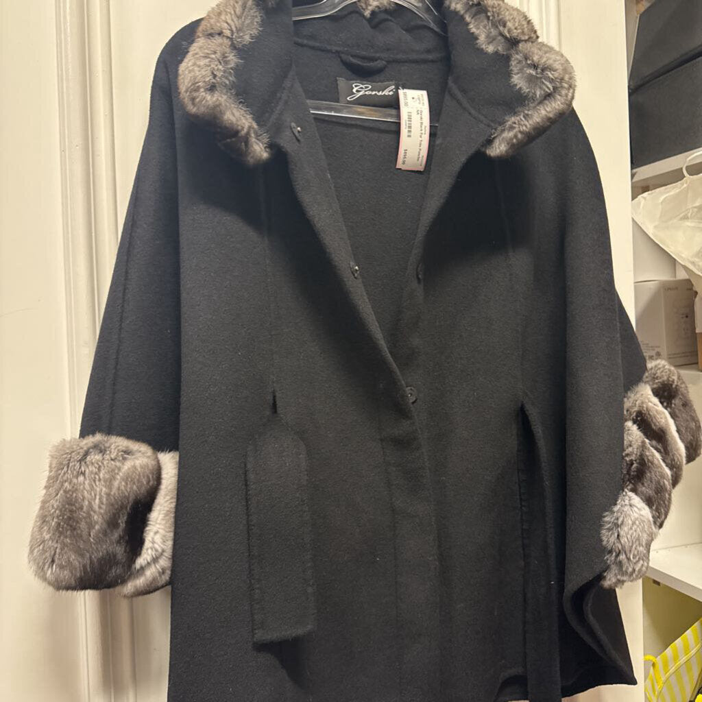 Black Fur Trim Poncho