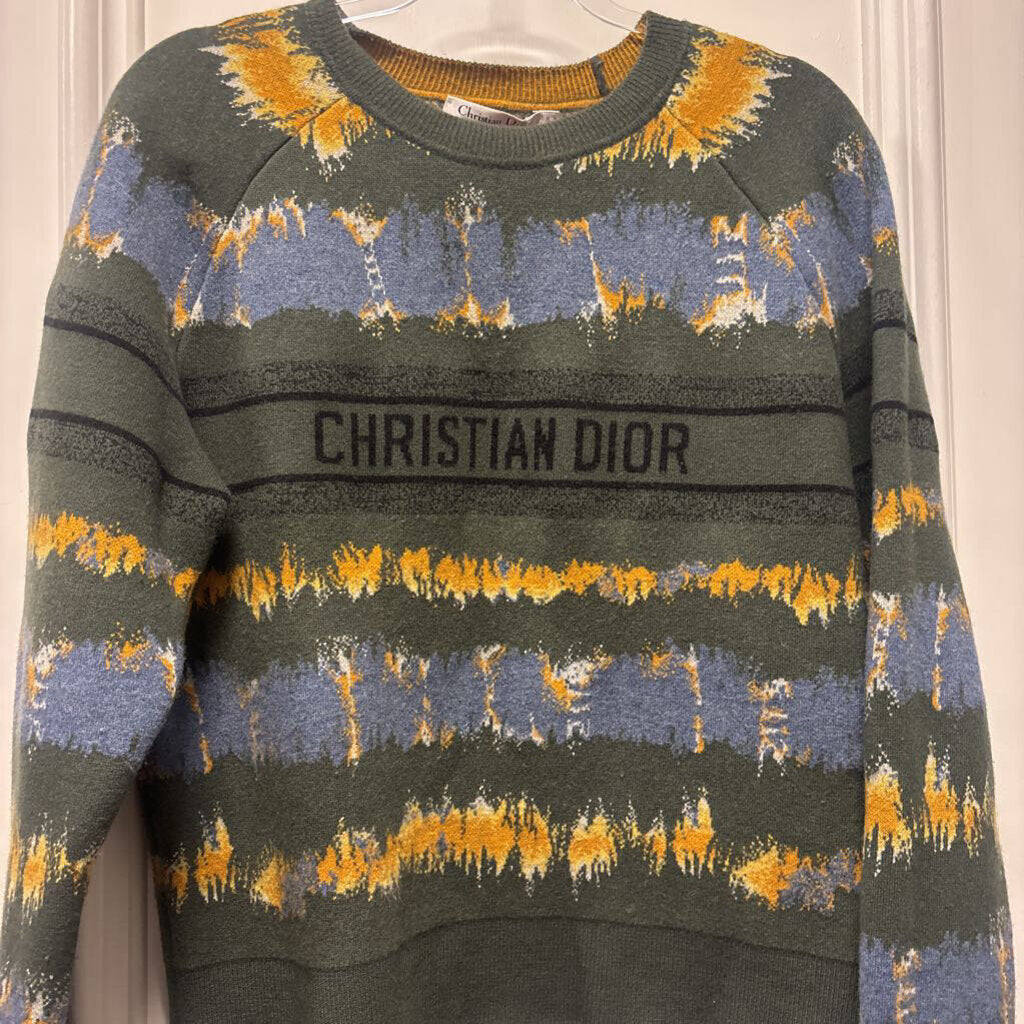 Green/Multi Tie Dye Wool/Cashmere Logo Sweater