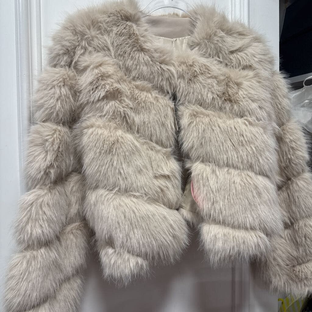 Beige Acrylic/Poly Faux Fur Crop Coat