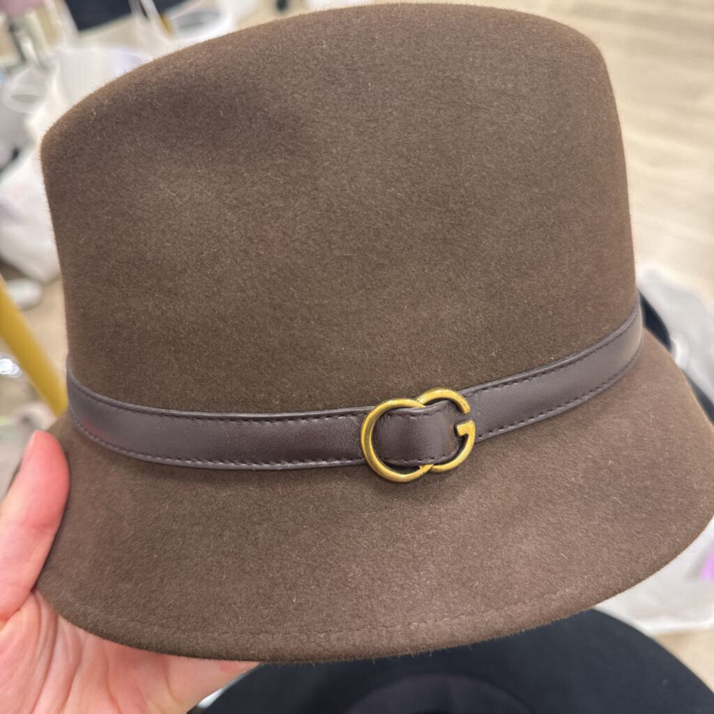 Brown Rabbit Fur Leather Fedora Hat
