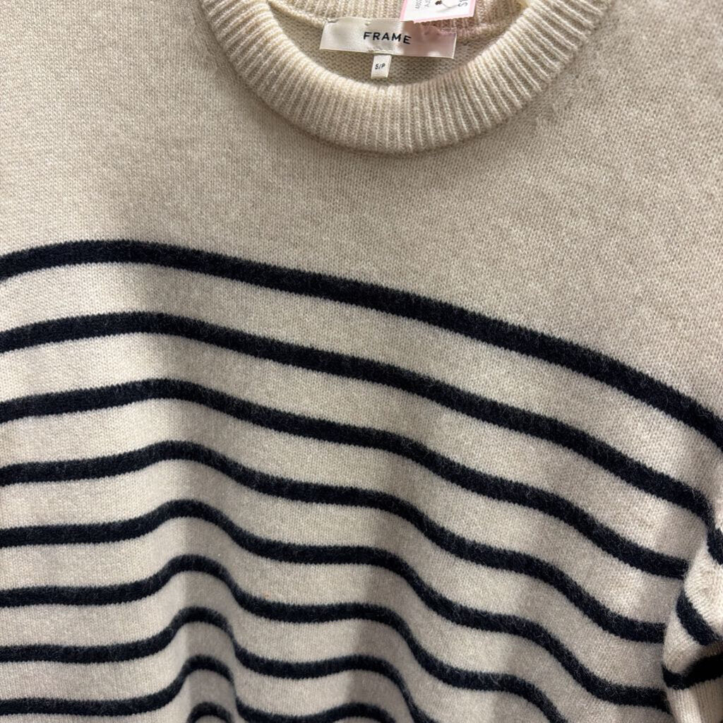 Cream/Navy Stripe Cashmere SS Sweater (NWT $398)